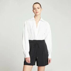 NWT Halston Corey Shirting Bodysuit White Cotton Poplin